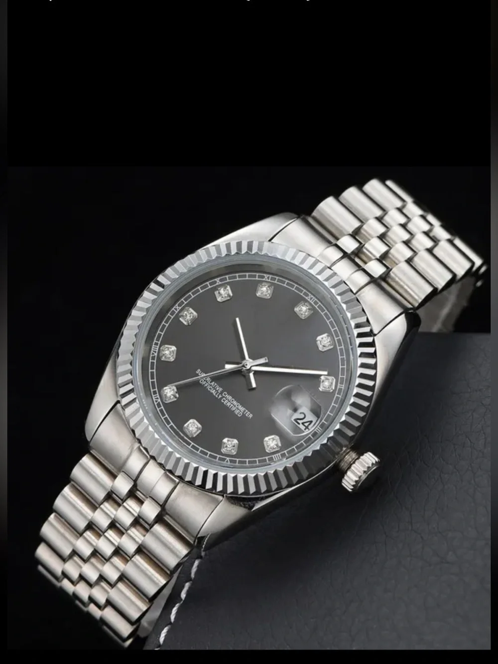 Men's Stainless Steel Wristwatch with Black Dial and Date
